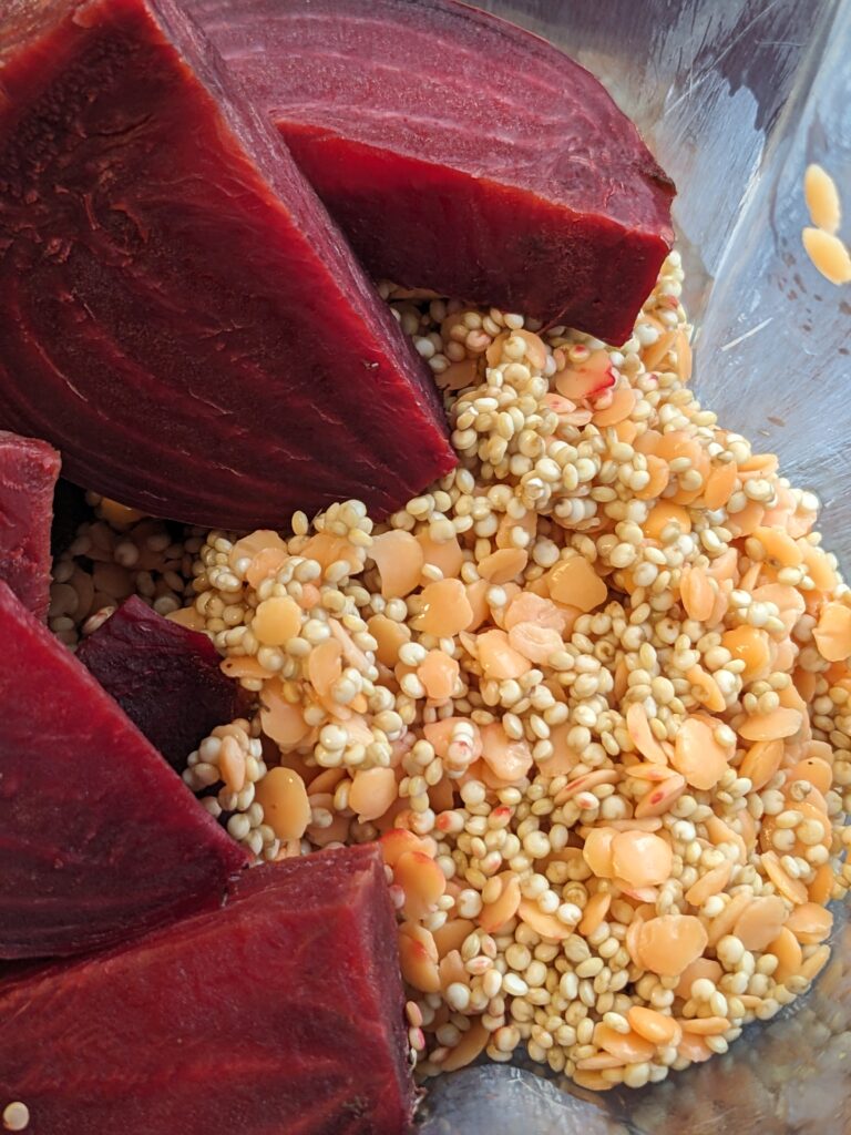 Beets, lentils, quinoa